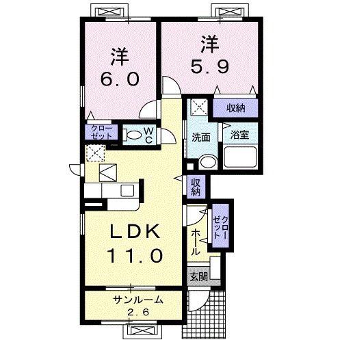 ナチュラルグリーンB棟(2LDK/1階)の間取り写真