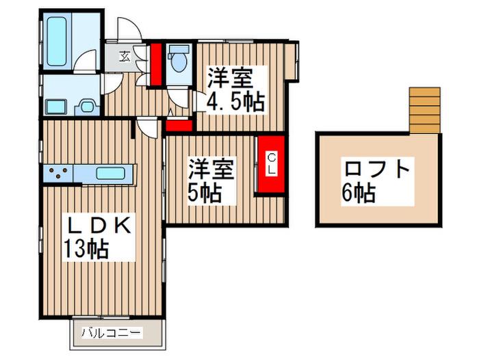 スカーラ上山(2LDK/2階)の間取り写真