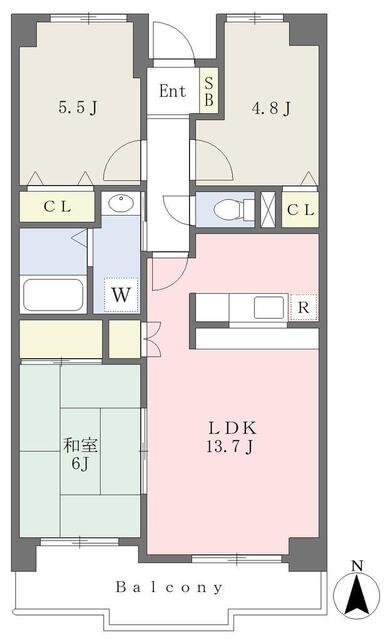 ロイヤルコート山王(3LDK/3階)の間取り写真
