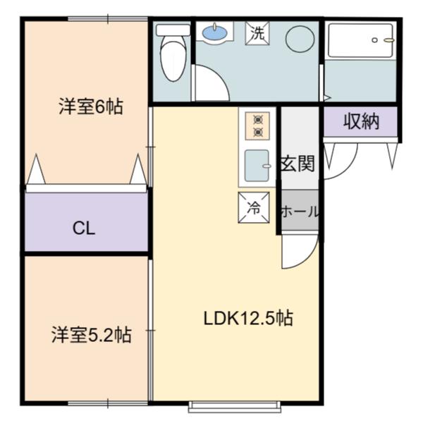 ヒノキ豊栄マンションD棟(2LDK/1階)の間取り写真