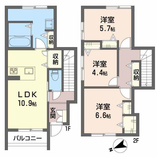 IRいしかわ鉄道 金沢駅 バス乗車時間:30分 最寄りバス停で下車 徒歩3分 2階建 築7年(3LDK/2階)の間取り写真
