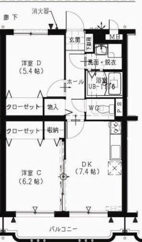 ブルースカイヒル(2DK/1階)の間取り写真
