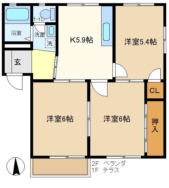 コグレハイツB(3K/1階)の間取り写真
