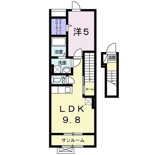 ロブレ・ドス(1LDK/2階)の間取り写真
