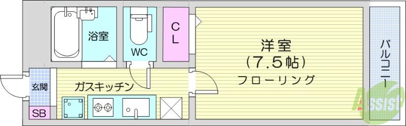 パールハイツ宮町(1K/2階)の間取り写真