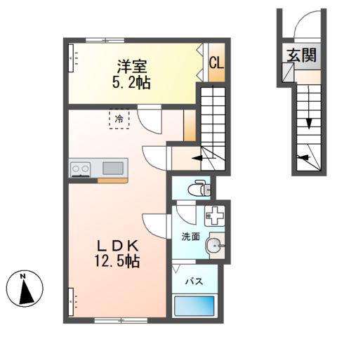 VERSEAU(1LDK/2階)の間取り写真