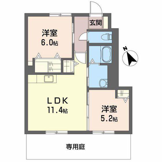ヴェルデメゾンさだいわ C(2LDK/1階)の間取り写真