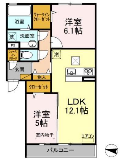 オッツ西船橋(2LDK/1階)の間取り写真