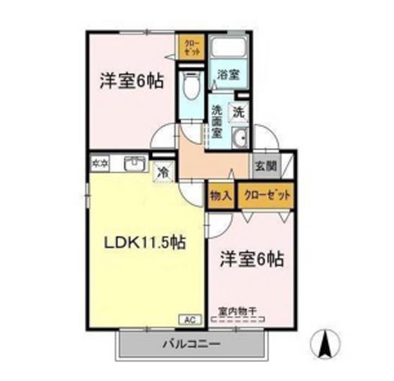 クラウディア C棟(2LDK/2階)の間取り写真