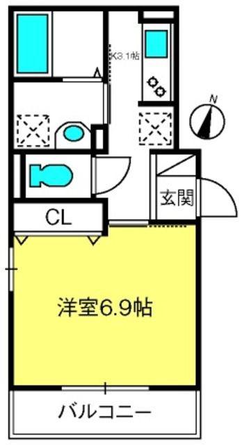 カーサしらたま(1K/3階)の間取り写真