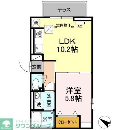 D-ROOM樹・旭町(1LDK/2階)の間取り写真