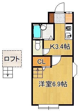 パンシオン ヴィラブランテ D棟(1K/2階)の間取り写真