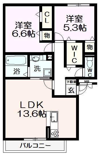 ABCDマンション綾園(2LDK/1階)の間取り写真