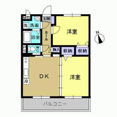 ノース SIDE 葉月館(2DK/1階)の間取り写真