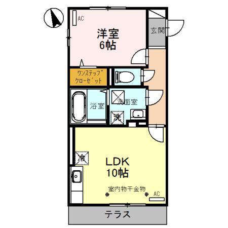 COCO上米島(1LDK/1階)の間取り写真