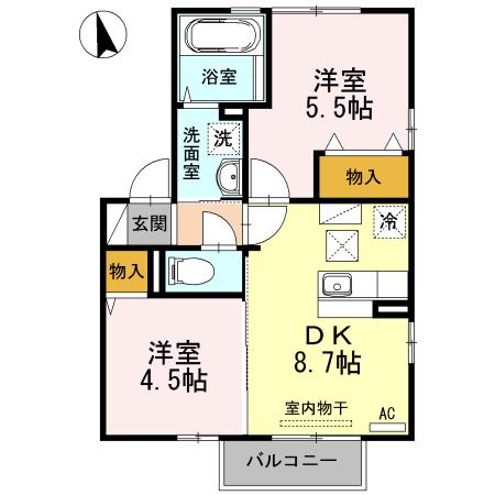 ガーデンヴィラ A棟(2DK/1階)の間取り写真