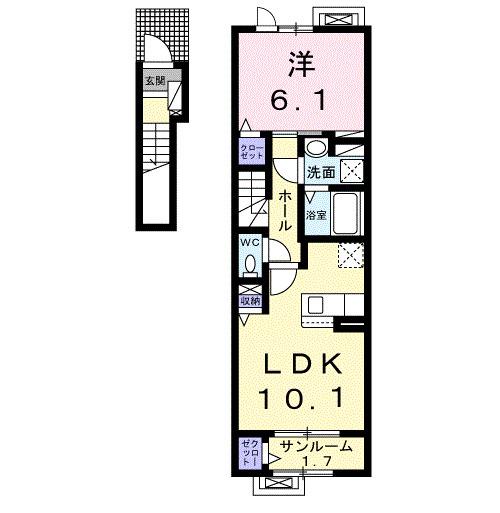 ヒカルサ高岡角イースト(1LDK/2階)の間取り写真