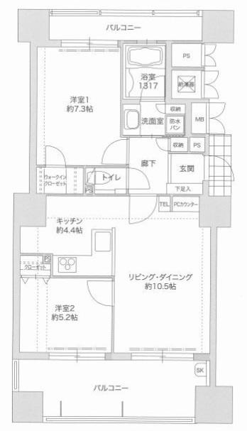 ウェルリバービュー天神(2LDK/6階)の間取り写真