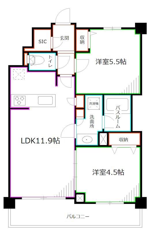 エミリブ鷺ノ宮(2LDK/3階)の間取り写真