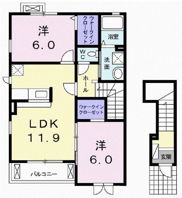 プレミール原B(2LDK/2階)の間取り写真