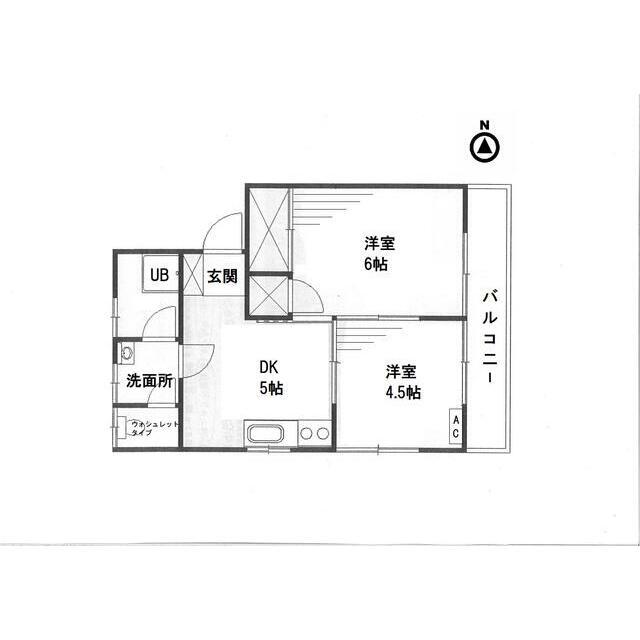 サザンハイツ(2DK/2階)の間取り写真
