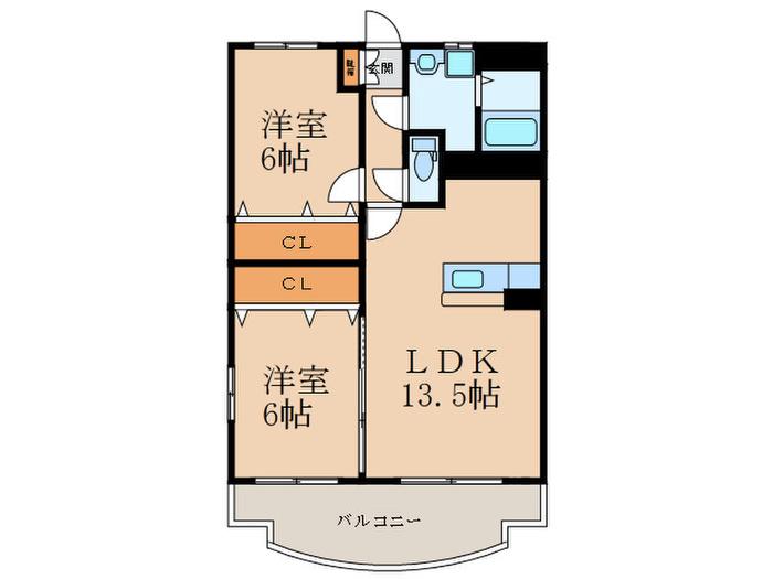 ユーミーマンション朽網(2LDK/3階)の間取り写真