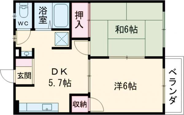リベルテ白石 A棟(2DK/1階)の間取り写真