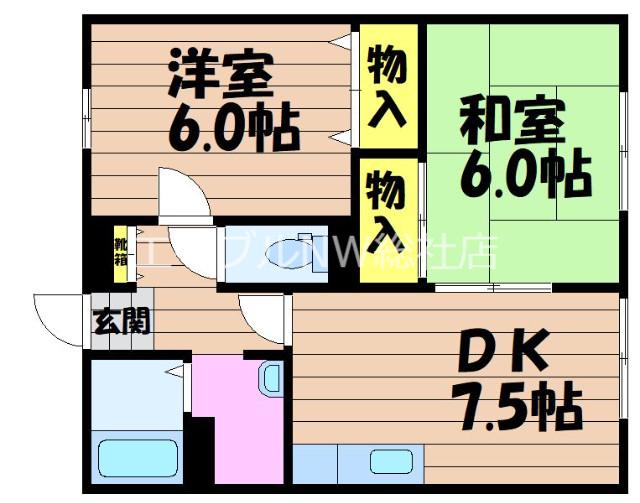 サンライフ玉島A棟(2DK/2階)の間取り写真