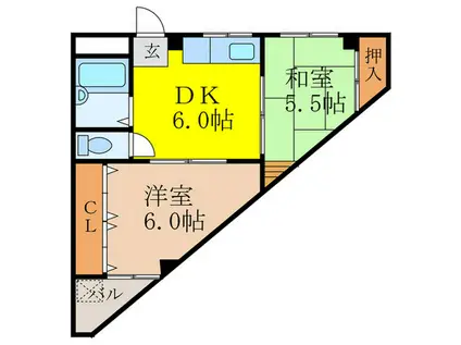 第6マンション(2DK/1階)の間取り写真