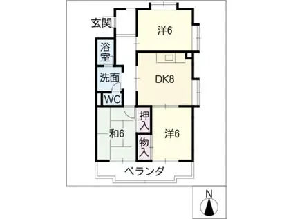 サンハイツ中平Ⅱ(3DK/3階)の間取り写真