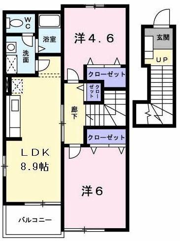 エヴァーグリーン吉富A(2LDK/2階)の間取り写真