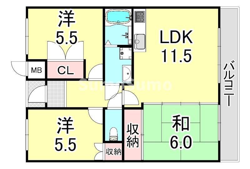 ガーデンハイツ桃山台弐番館(3LDK/3階)の間取り写真