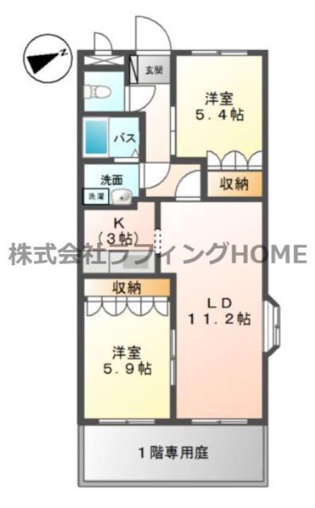 デュエール(2LDK/1階)の間取り写真
