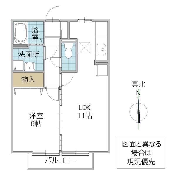 リビングタウン姫子F(1LDK/1階)の間取り写真