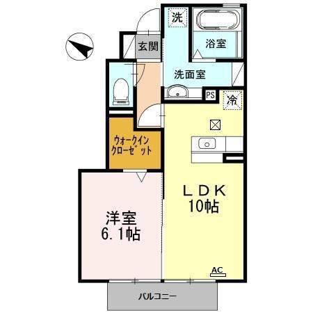 アルカディアA(1LDK/1階)の間取り写真