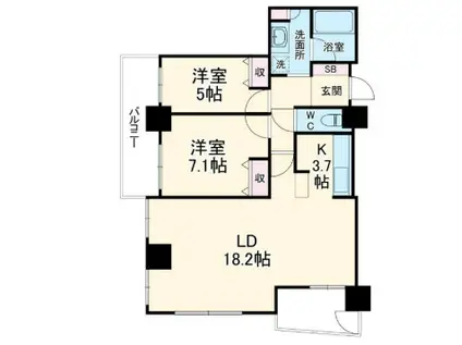 クロスレジデンス大阪新町(2LDK/23階)の間取り写真