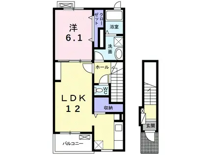 フォルティッシモB(1LDK/2階)の間取り写真
