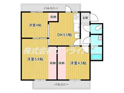 ヴィラナリー善通寺2号棟(3DK/1階)の間取り写真
