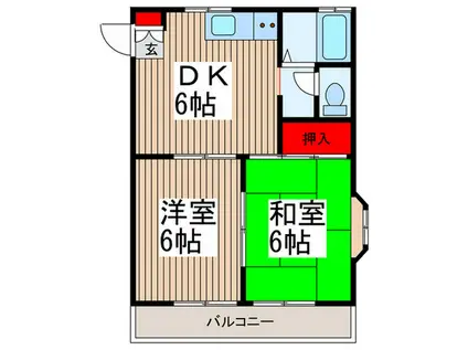 ライトハウスB棟(2DK/2階)の間取り写真