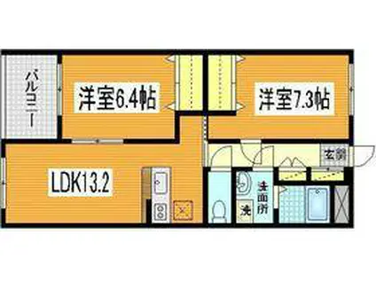 カンタータ(2LDK/1階)の間取り写真