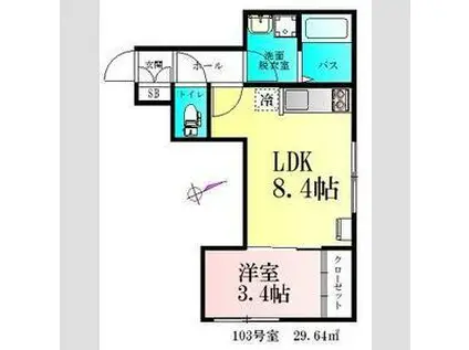 シャイニングパレス宮城野原(1LDK/1階)の間取り写真