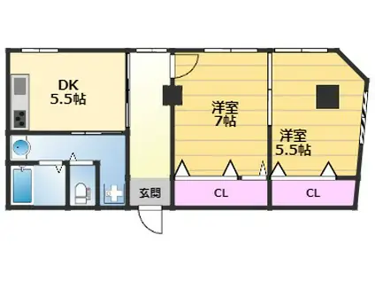 ジャパン幸ビル(2K/3階)の間取り写真