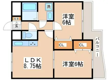 ディグニーコート舞子(2LDK/5階)の間取り写真