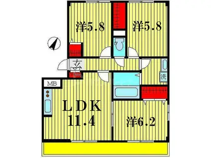 コンフォート新柏A棟(3LDK/3階)の間取り写真