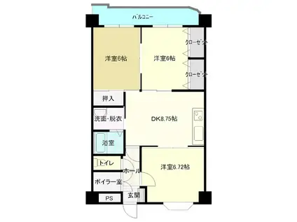 ヴィラ・サンモール(3DK/1階)の間取り写真