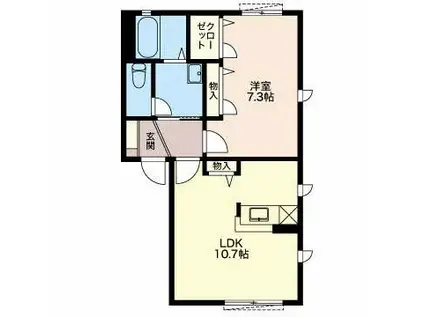 ウエスト川原田 B(1LDK/1階)の間取り写真