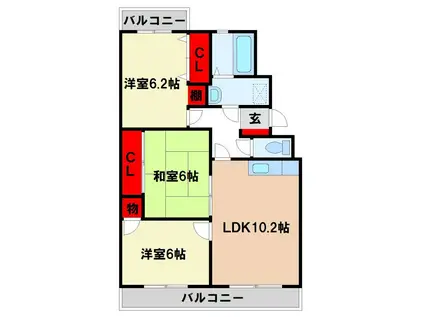 アビタシオン天拝(3LDK/3階)の間取り写真