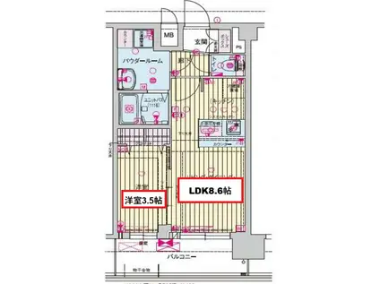 プレサンス天王寺ヴィヴァン(1LDK/7階)の間取り写真