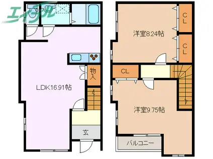 ファビージョージアン・イースト(2LDK/1階)の間取り写真