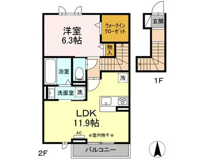 アネシス県庁東(1LDK/2階)の間取り写真